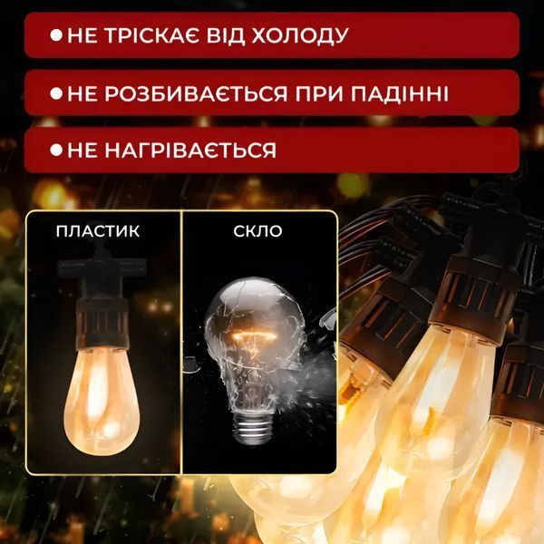 Ретро-гірлянда вулична 10 LED довжина 5 метрів, теплий білий S14Y фото