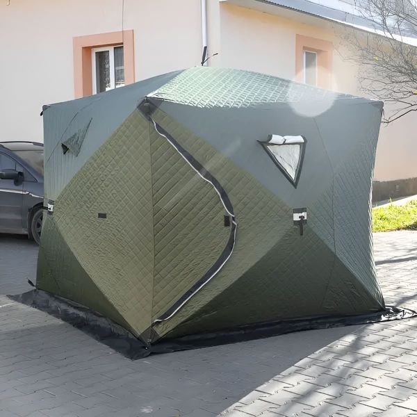 Палатка-куб для зимней рыбалки трехслойная 230*230*210 см, зеленый LU-BD21 фото