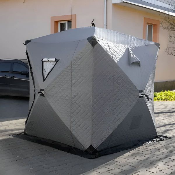 Палатка-куб для зимней рыбалки трехслойная 210*210*210 см, серый LU-BD18G фото