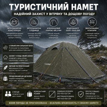 Намет туристичний двомісний вітрозахисний 210*160*120 см LU-017 фото