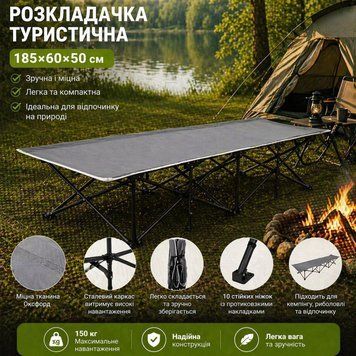 Розкладачка туристична 185*60*50 см із сталевим каркасом SJ-0033G фото