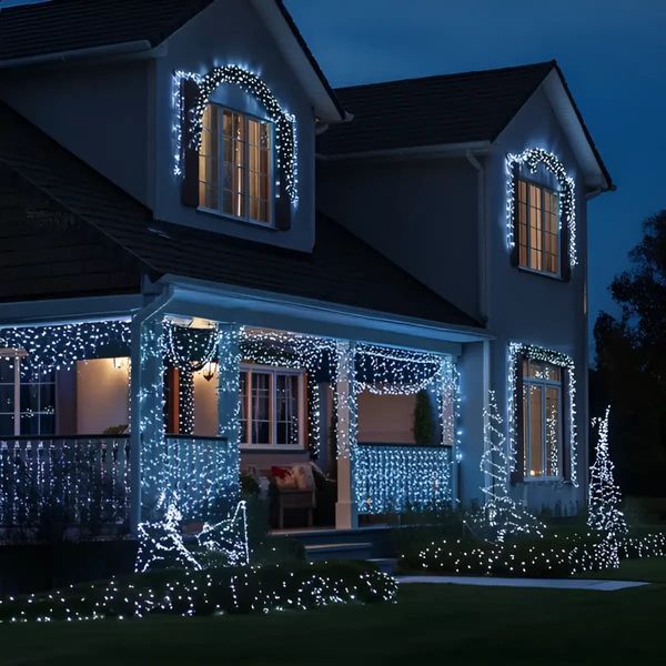 Гирлянда Нитка уличная 1000 LED 100 м от сети черный провод, белый (холодный белый)  CF1000L100MB фото