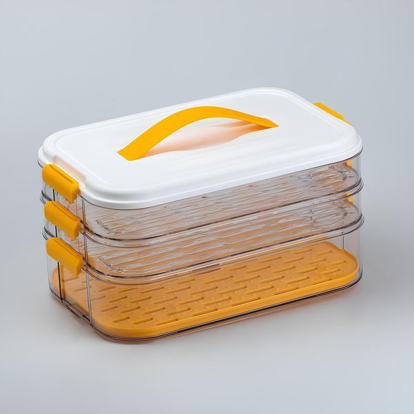 Контейнер для хранения и заморозки продуктов трехъярусный 32*21*16,5 см, оранжевый HP50657 фото